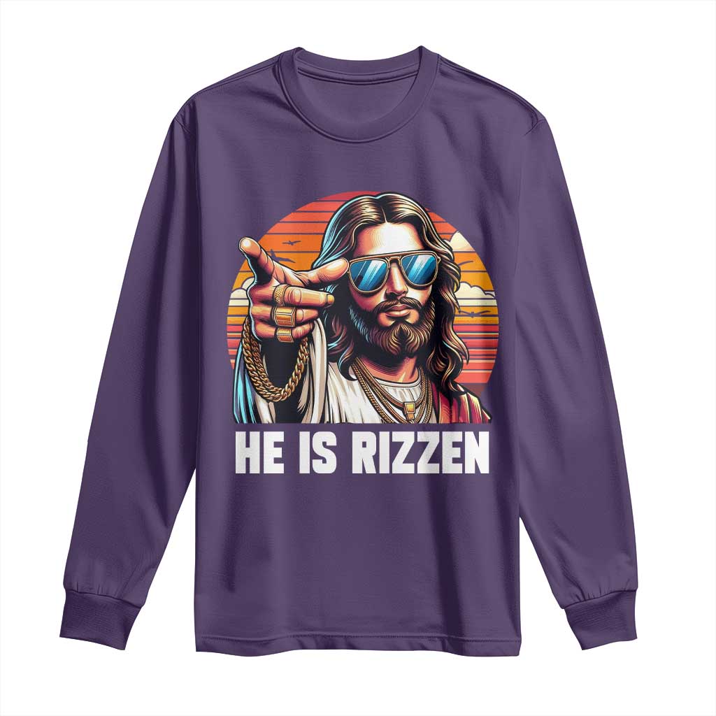 He is Rizzin Long Sleeve Shirt Funny Jesus Vintage Faith TS10 Purple Print Your Wear