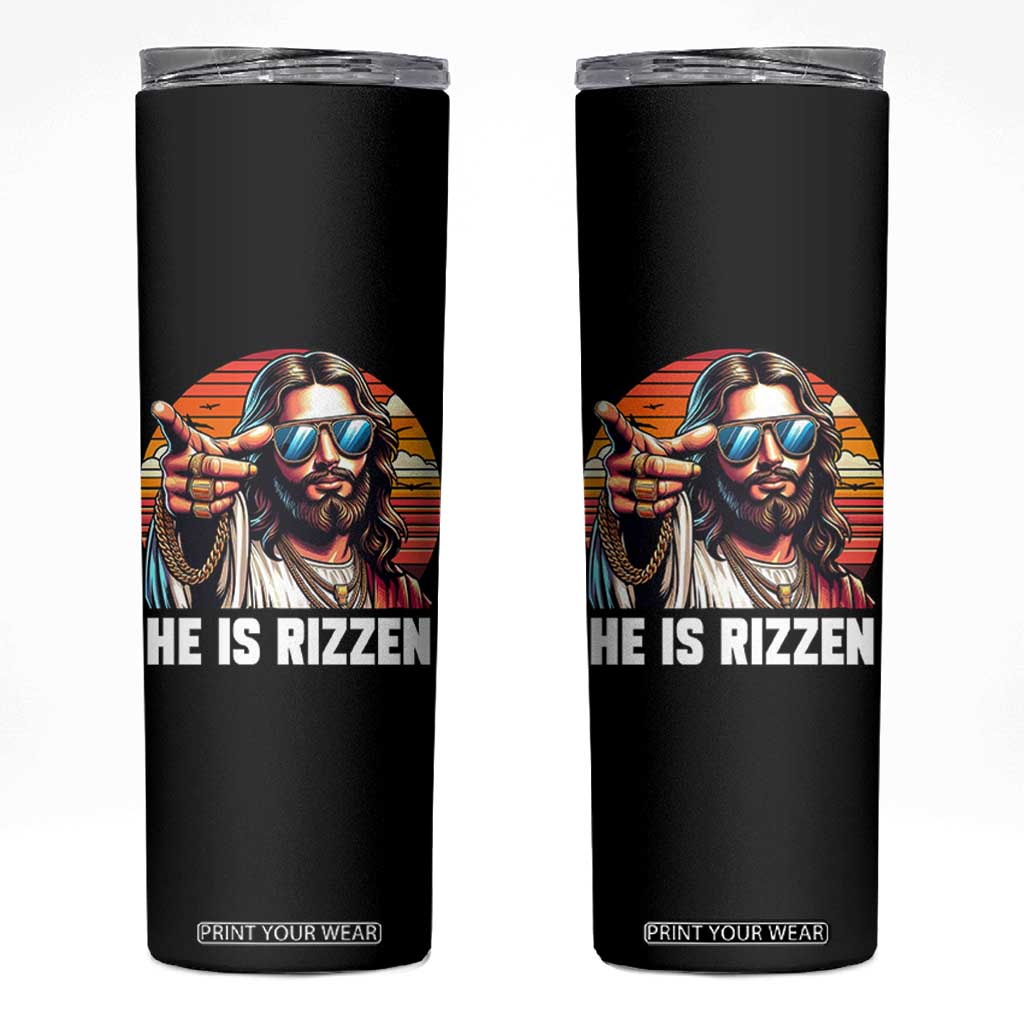 He is Rizzin Skinny Tumbler Funny Jesus Vintage Faith TS10 Black Print Your Wear