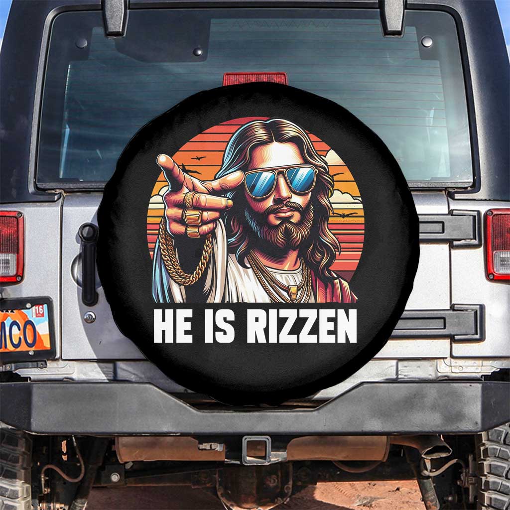 He is Rizzin Spare Tire Cover Funny Jesus Vintage Faith TS10 No hole Black Print Your Wear