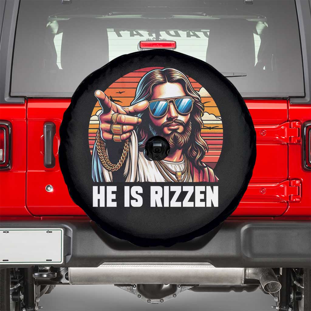 He is Rizzin Spare Tire Cover Funny Jesus Vintage Faith TS10 Black Print Your Wear