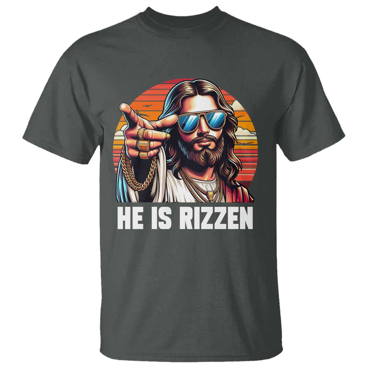 He is Rizzin T Shirt Funny Jesus Vintage Faith TS10 Dark Heather Print Your Wear