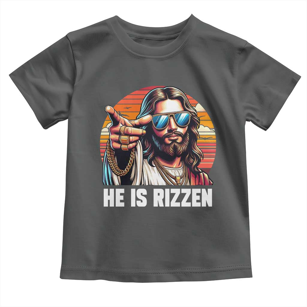 He is Rizzin Toddler T Shirt Funny Jesus Vintage Faith TS10 Dark Heather Print Your Wear