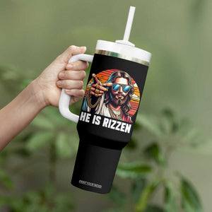 He is Rizzin Tumbler With Handle Funny Jesus Vintage Faith TS10 Print Your Wear