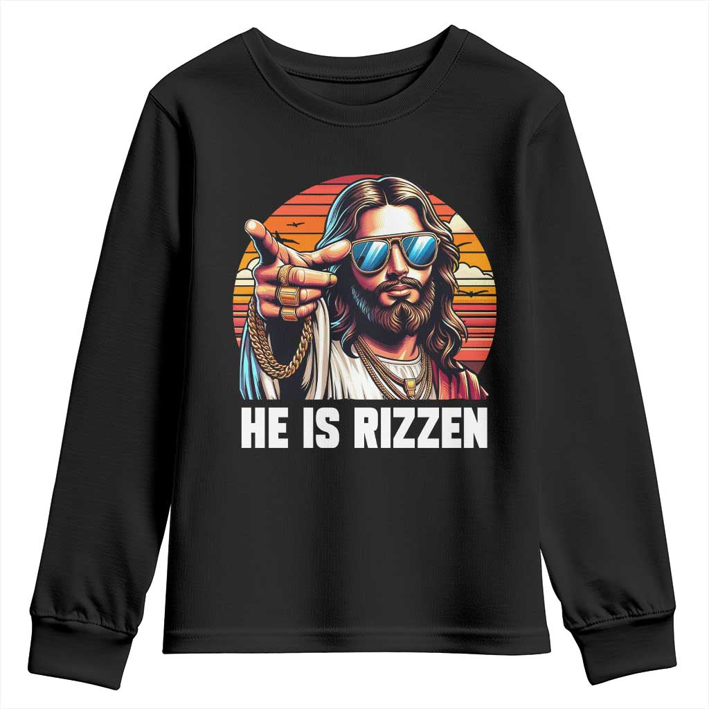 He is Rizzin Youth Sweatshirt Funny Jesus Vintage Faith TS10 Black Print Your Wear