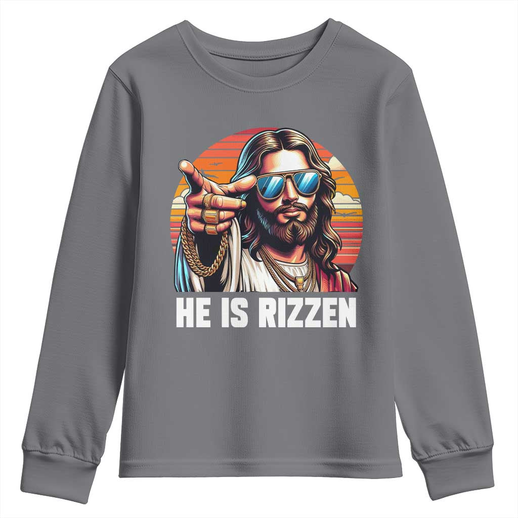 He is Rizzin Youth Sweatshirt Funny Jesus Vintage Faith TS10 Charcoal Print Your Wear