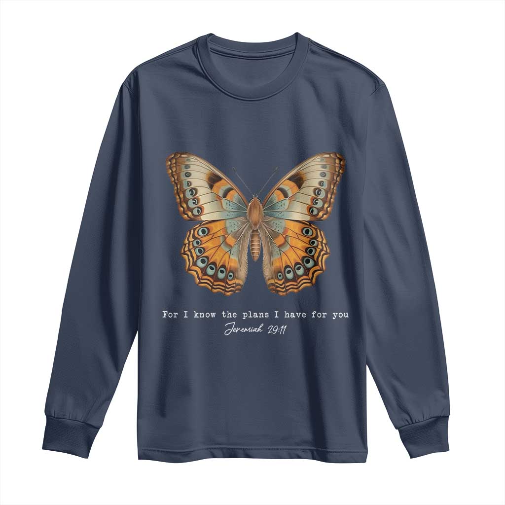 Christian Jeremiah 29:11 Long Sleeve Shirt Bible Scripture For I Know The Plans I Have For You TS10 Navy Print Your Wear