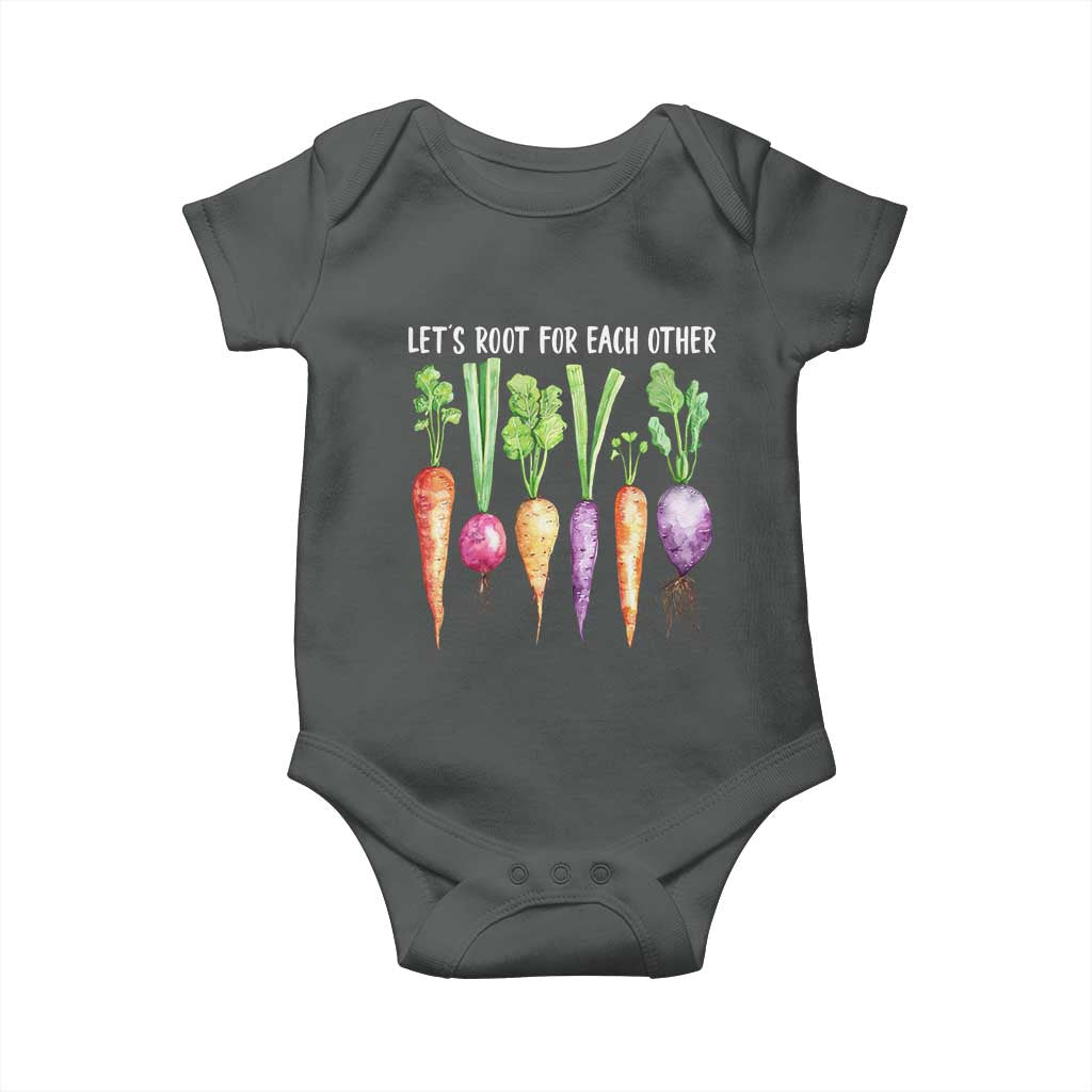 Let's Roots For Each Other Vegetable Baby Onesie Motivational TS10 Dark Heather Print Your Wear