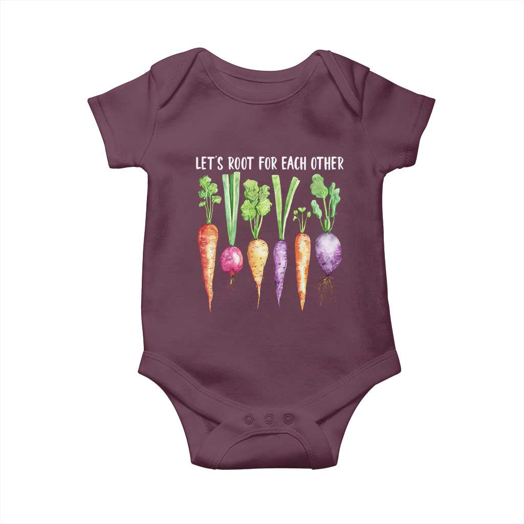 Let's Roots For Each Other Vegetable Baby Onesie Motivational TS10 Maroon Print Your Wear
