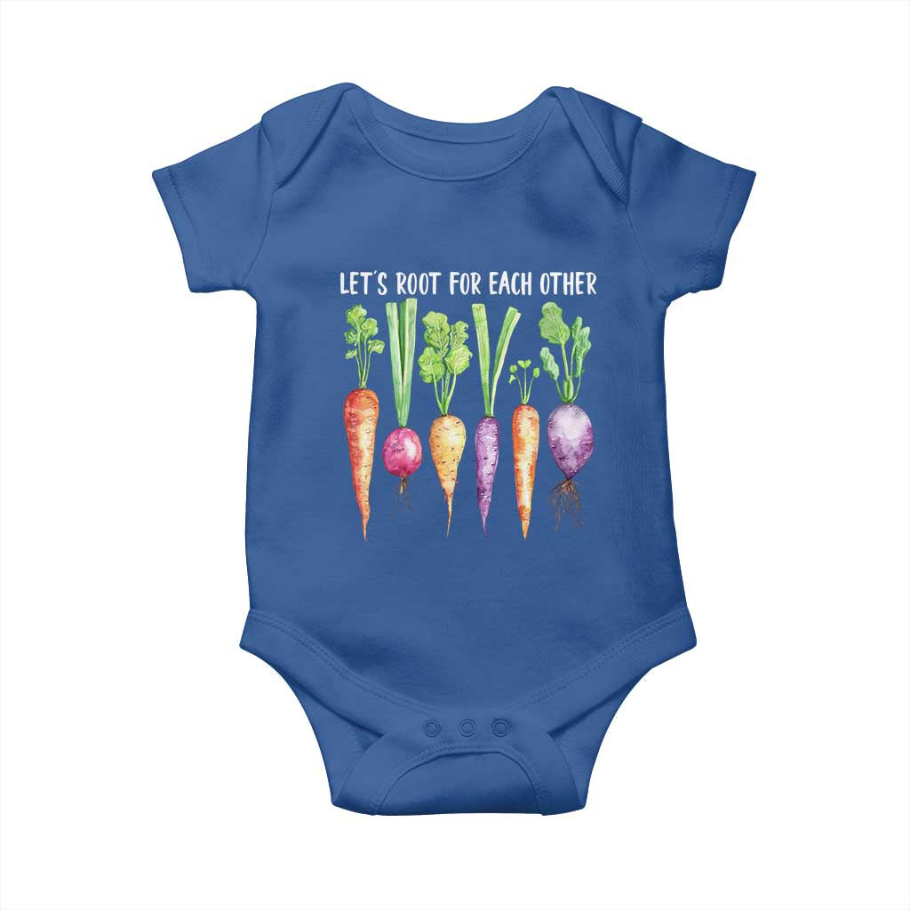 Let's Roots For Each Other Vegetable Baby Onesie Motivational TS10 Royal Blue Print Your Wear