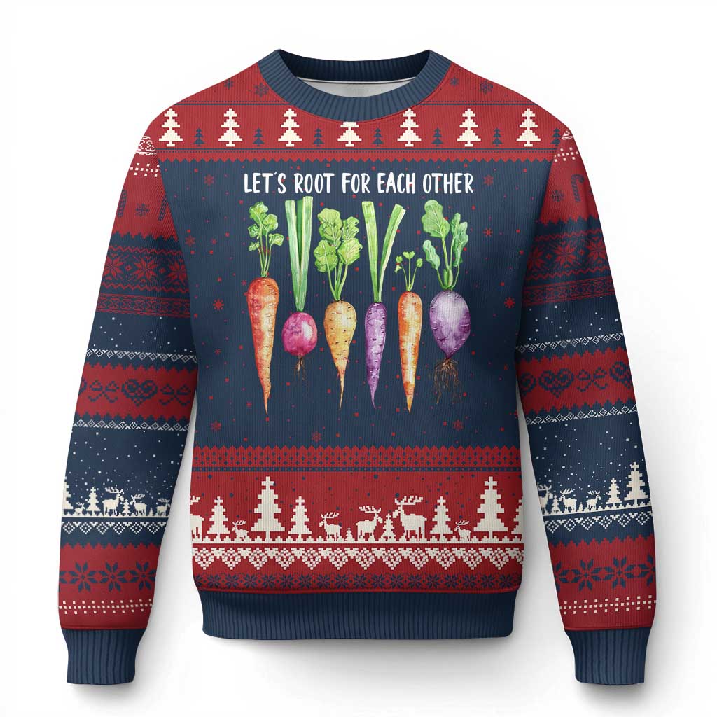 Let's Roots For Each Other Vegetable Ugly Christmas Sweater Motivational TS10 Navy Red Print Your Wear