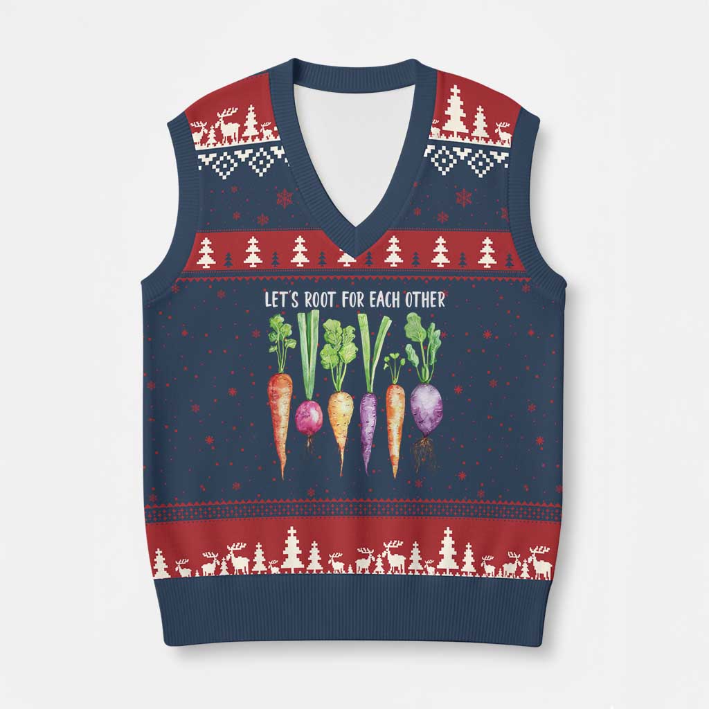 Let's Roots For Each Other Vegetable V-Neck Knit Sweater Vest Motivational TS10 Navy Red Print Your Wear