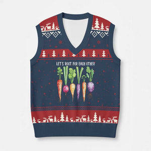 Let's Roots For Each Other Vegetable V-Neck Knit Sweater Vest Motivational TS10 Navy Red Print Your Wear