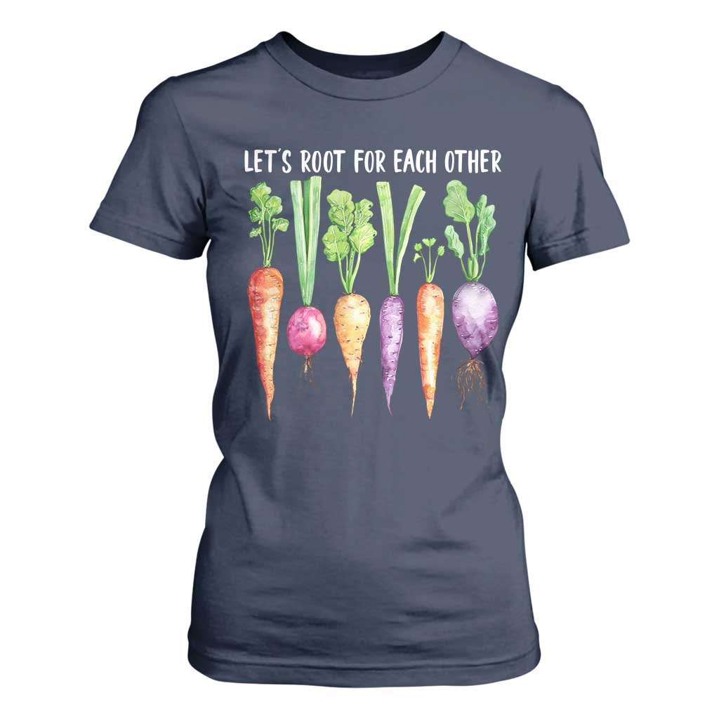 Let's Roots For Each Other Vegetable T Shirt For Women Motivational TS10 Navy Print Your Wear