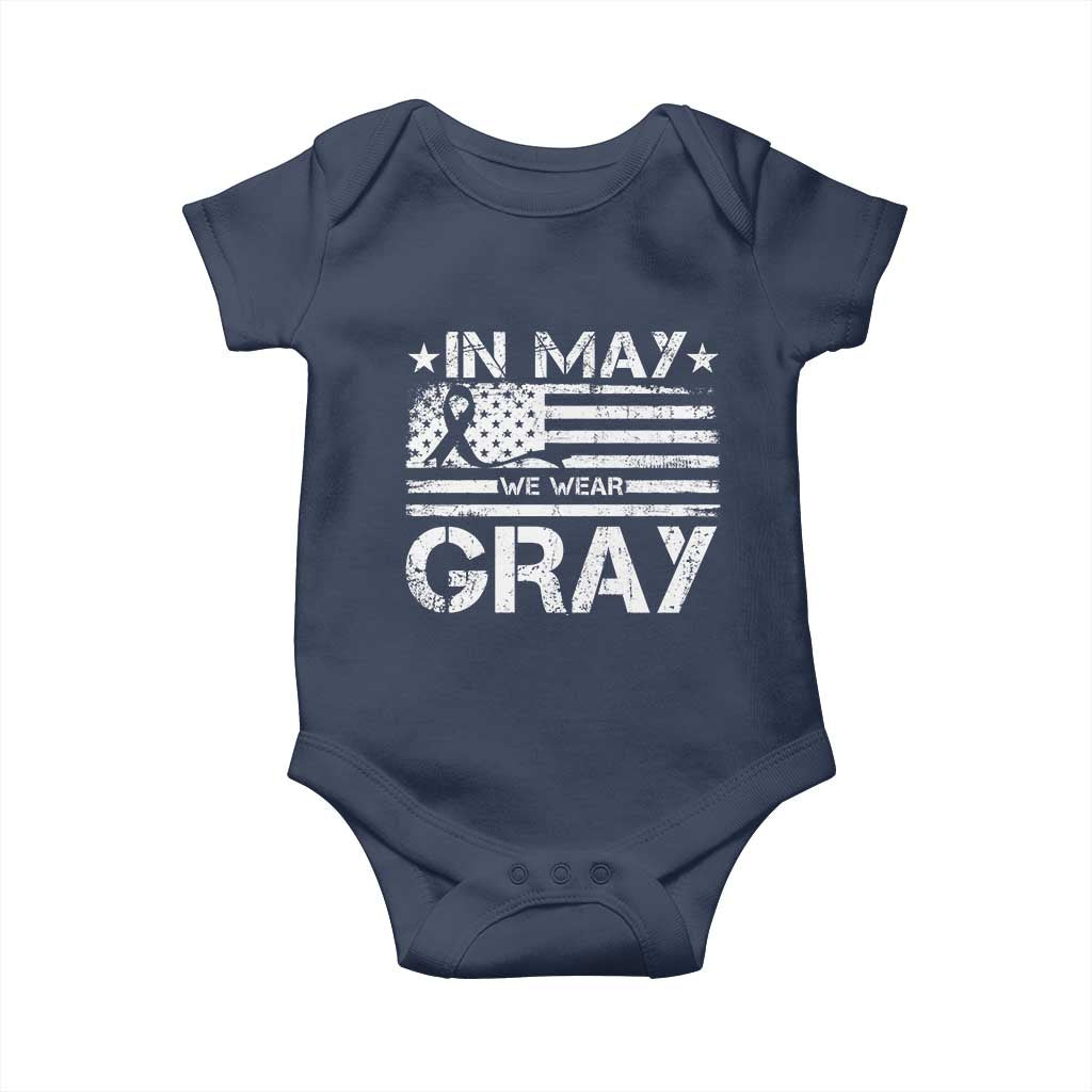 Brain Cancer Awareness Baby Onesie In May We Wear Gray US Flag TS10 Navy Print Your Wear