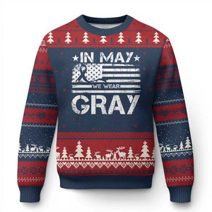 Brain Cancer Awareness Ugly Christmas Sweater In May We Wear Gray US Flag TS10 Navy Red Print Your Wear