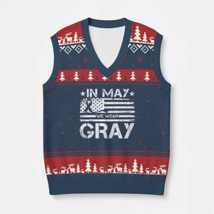 Brain Cancer Awareness V-Neck Knit Sweater Vest In May We Wear Gray US Flag TS10 Navy Red Print Your Wear