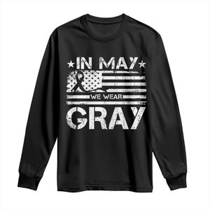 Brain Cancer Awareness Long Sleeve Shirt In May We Wear Gray US Flag TS10 Black Print Your Wear