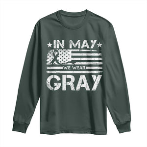 Brain Cancer Awareness Long Sleeve Shirt In May We Wear Gray US Flag TS10 Dark Forest Green Print Your Wear