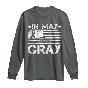 Brain Cancer Awareness Long Sleeve Shirt In May We Wear Gray US Flag TS10 Dark Heather Print Your Wear