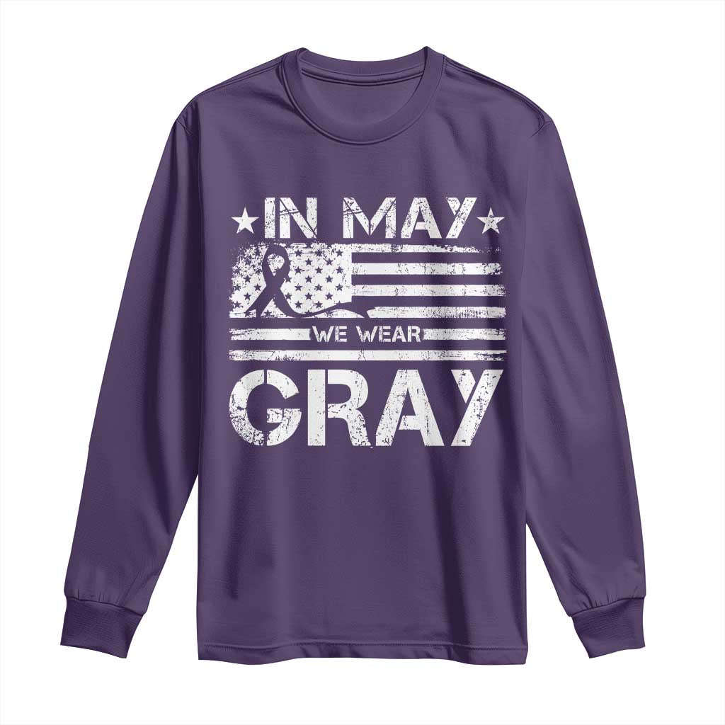 Brain Cancer Awareness Long Sleeve Shirt In May We Wear Gray US Flag TS10 Purple Print Your Wear