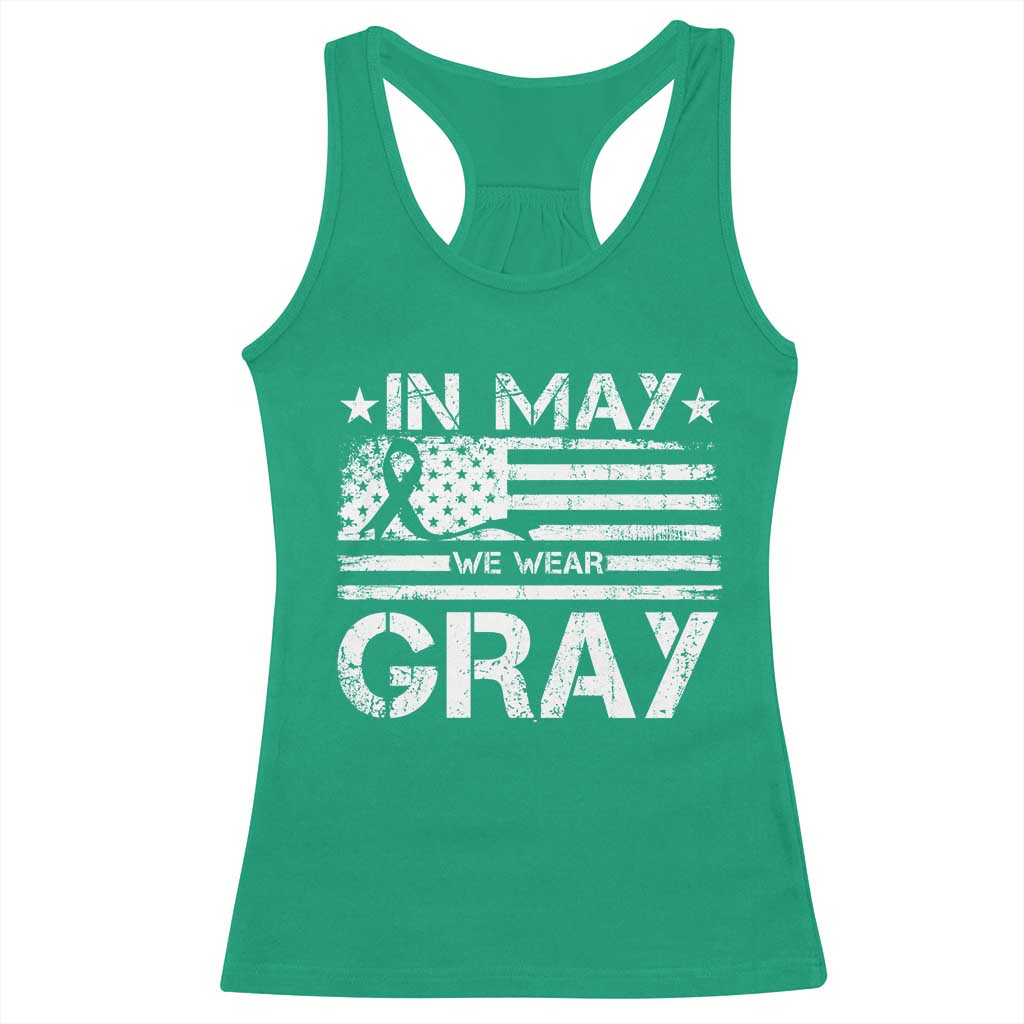 Brain Cancer Awareness Racerback Tank Top In May We Wear Gray US Flag TS10 Irish Green Print Your Wear