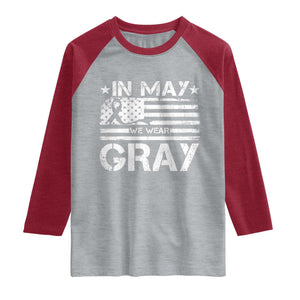 Brain Cancer Awareness Raglan Shirt In May We Wear Gray US Flag TS10 Heather Gray Heather Red Print Your Wear