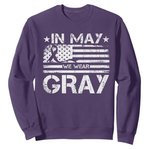 Brain Cancer Awareness Sweatshirt In May We Wear Gray US Flag TS10 Purple Print Your Wear