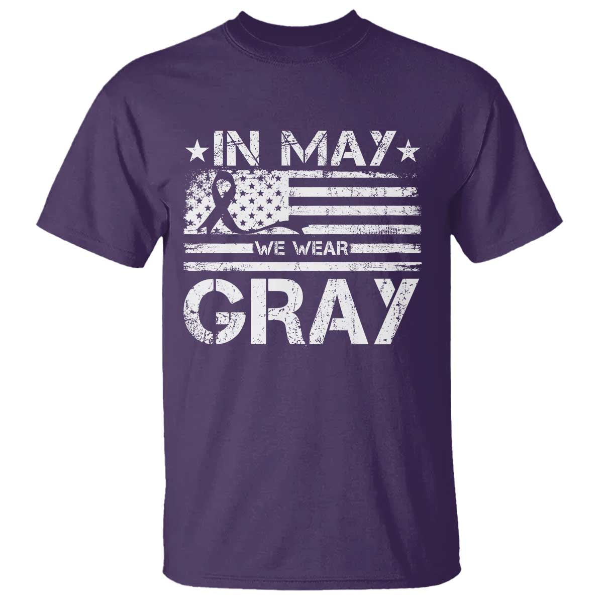Brain Cancer Awareness T Shirt In May We Wear Gray US Flag TS10 Purple Print Your Wear