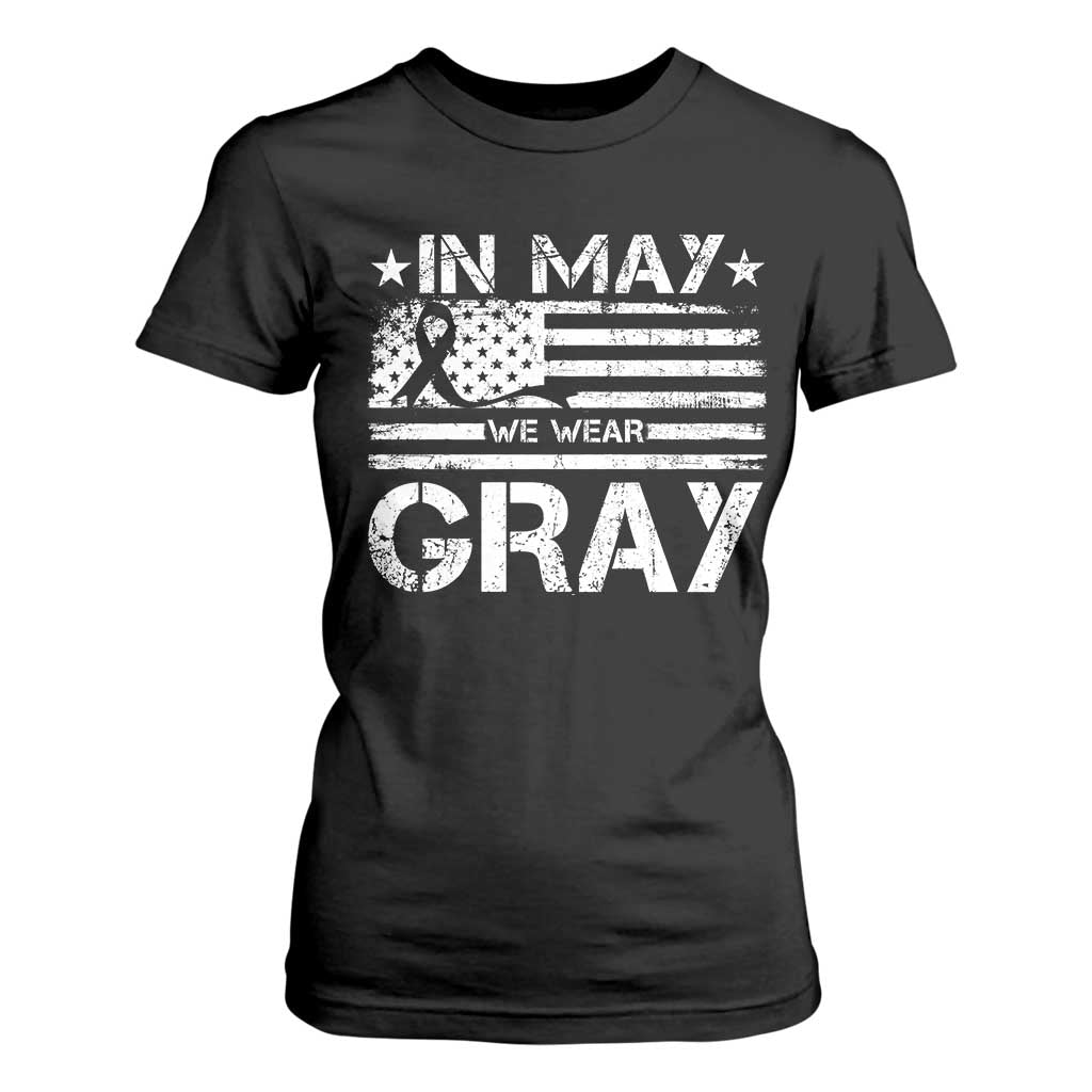 Brain Cancer Awareness T Shirt For Women In May We Wear Gray US Flag TS10 Black Print Your Wear