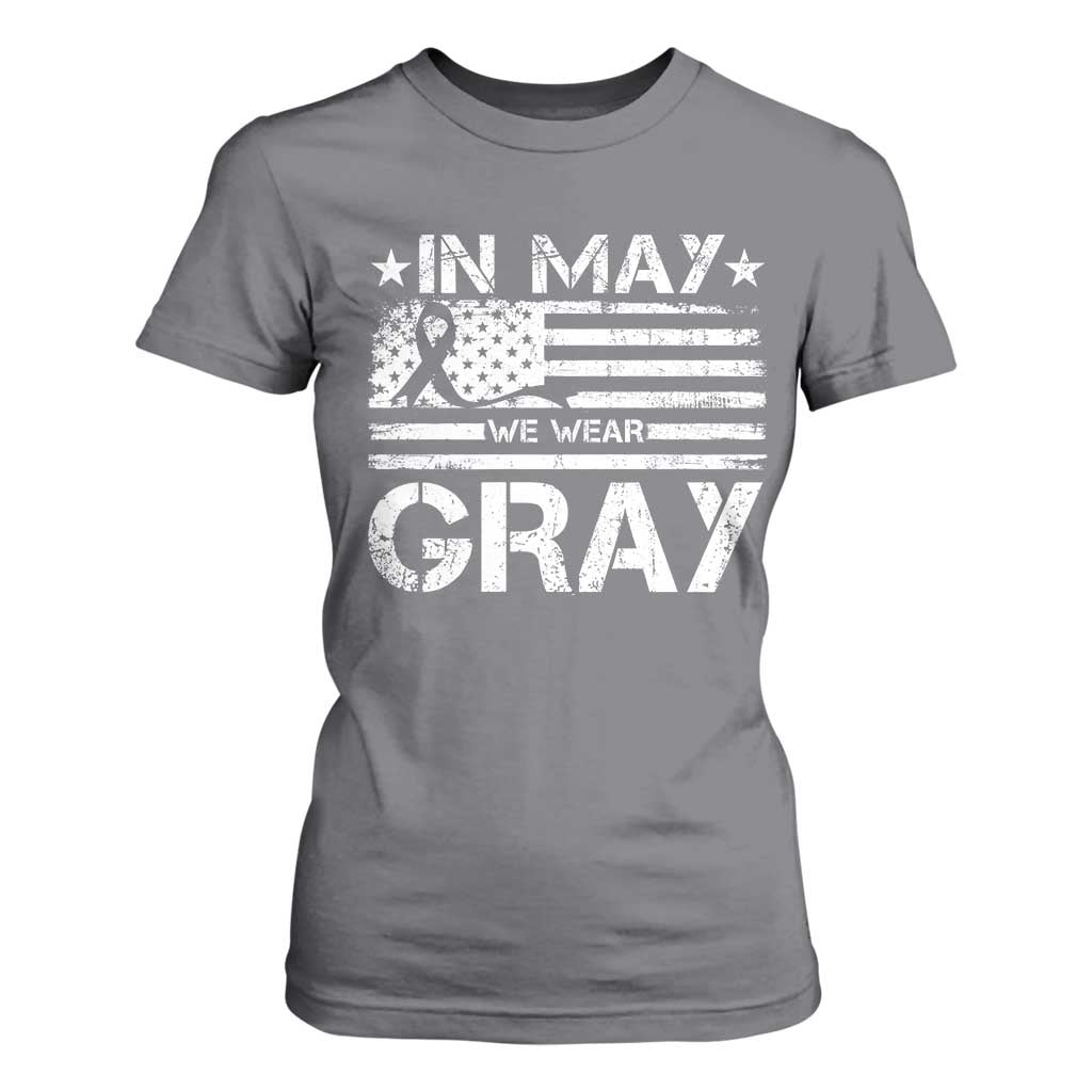 Brain Cancer Awareness T Shirt For Women In May We Wear Gray US Flag TS10 Charcoal Print Your Wear