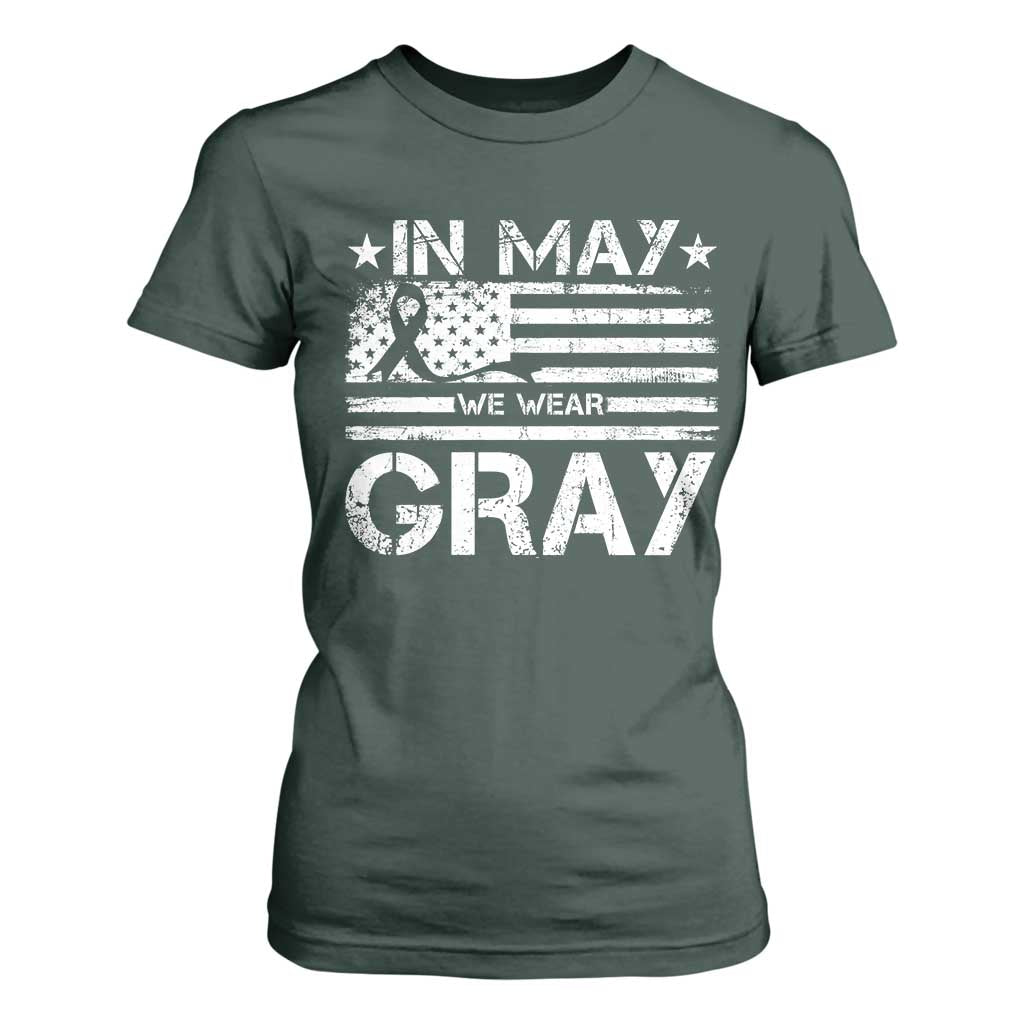 Brain Cancer Awareness T Shirt For Women In May We Wear Gray US Flag TS10 Dark Forest Green Print Your Wear