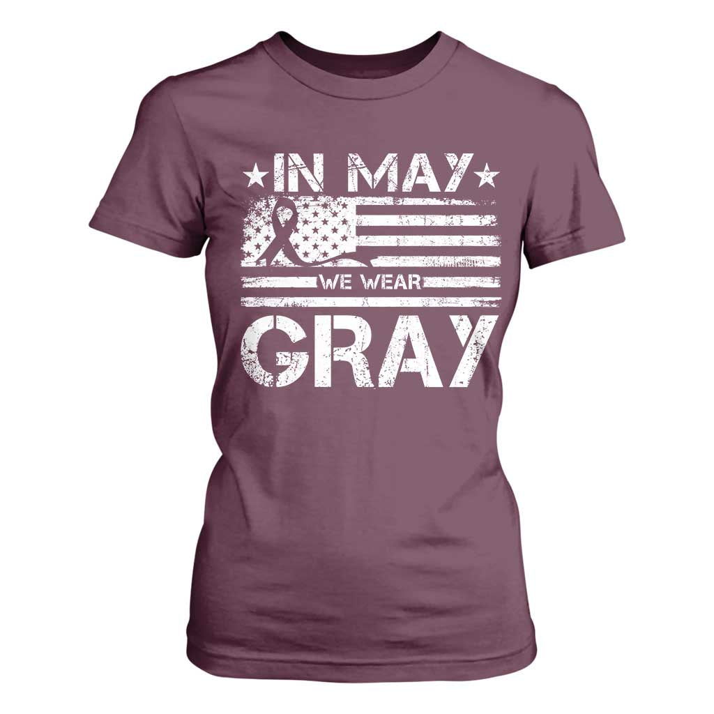Brain Cancer Awareness T Shirt For Women In May We Wear Gray US Flag TS10 Maroon Print Your Wear