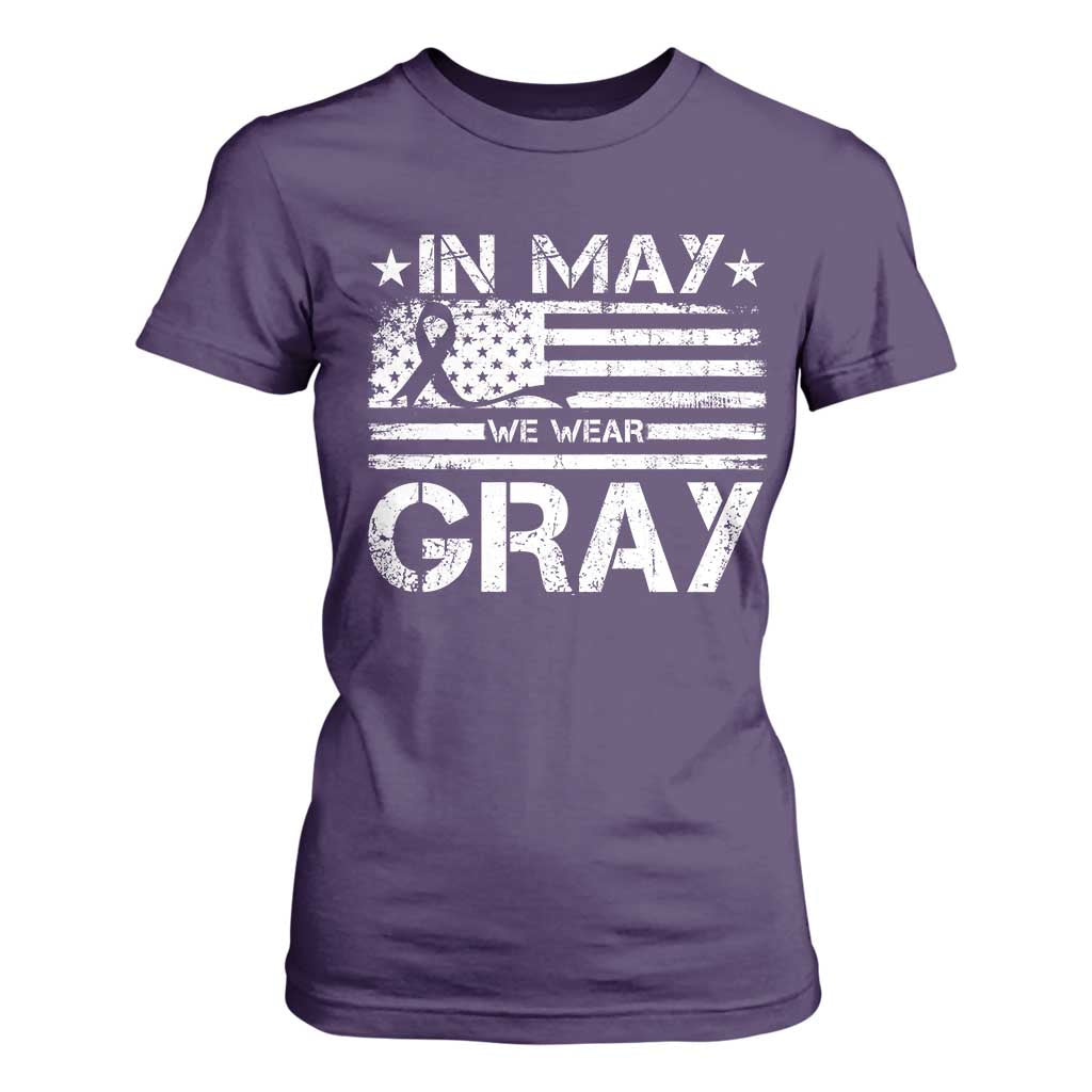 Brain Cancer Awareness T Shirt For Women In May We Wear Gray US Flag TS10 Purple Print Your Wear