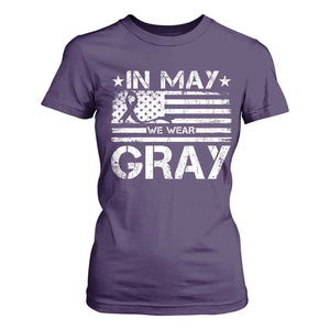 Brain Cancer Awareness T Shirt For Women In May We Wear Gray US Flag TS10 Purple Print Your Wear