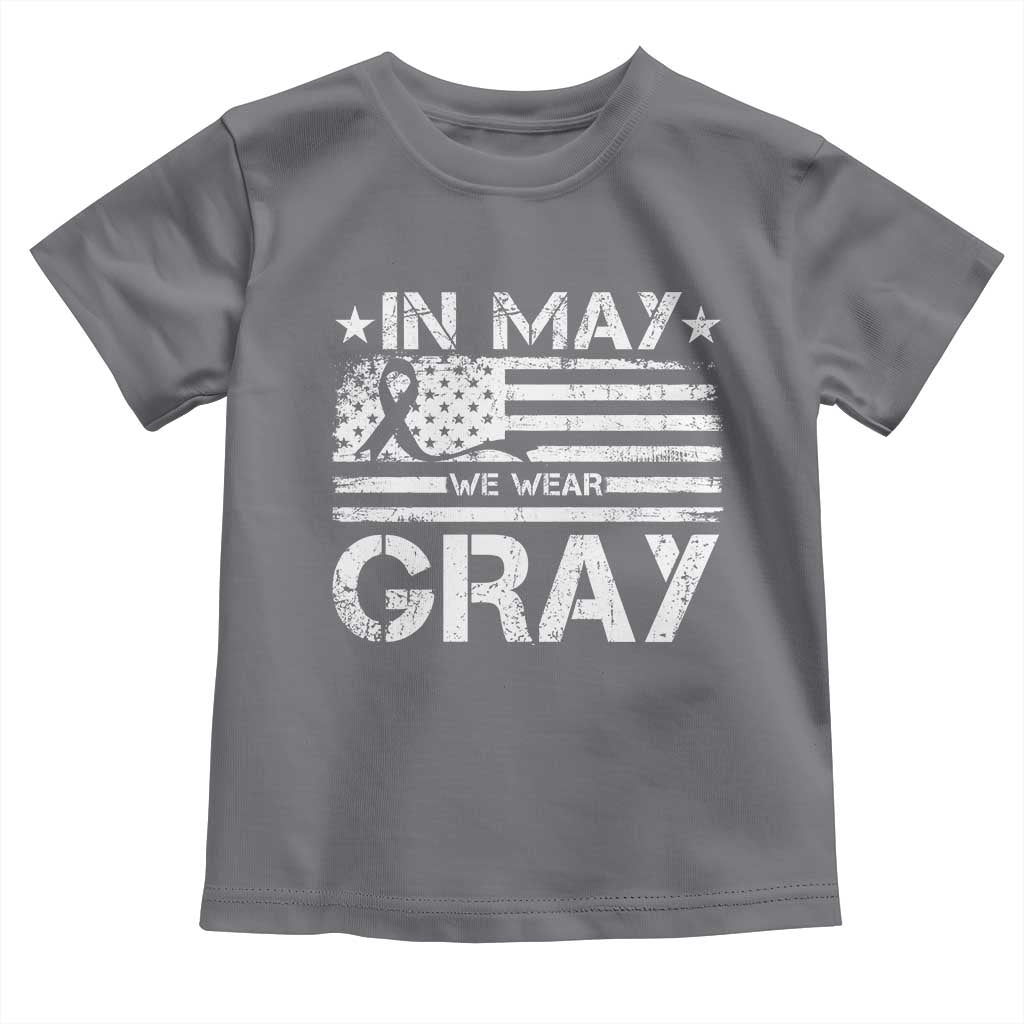 Brain Cancer Awareness Toddler T Shirt In May We Wear Gray US Flag TS10 Charcoal Print Your Wear