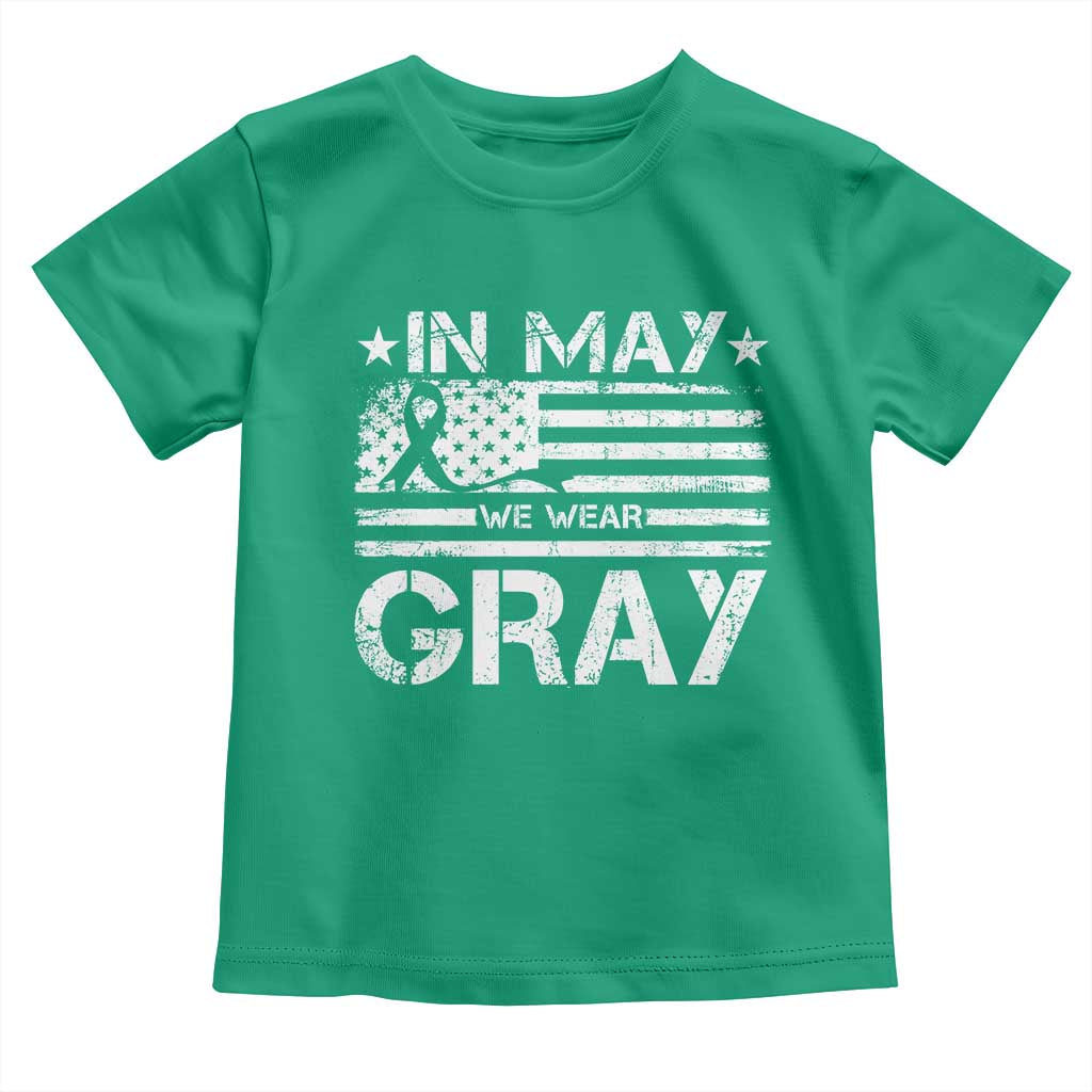 Brain Cancer Awareness Toddler T Shirt In May We Wear Gray US Flag TS10 Irish Green Print Your Wear