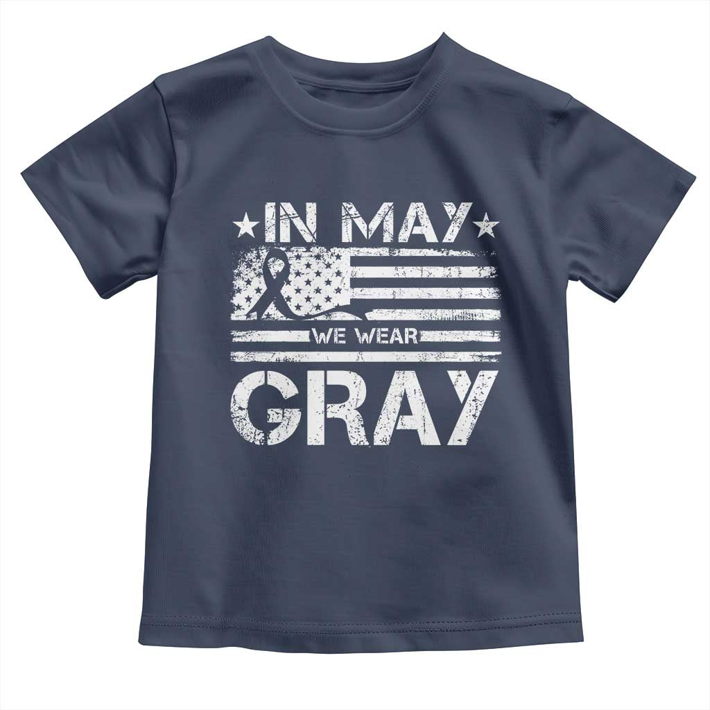 Brain Cancer Awareness Toddler T Shirt In May We Wear Gray US Flag TS10 Navy Print Your Wear
