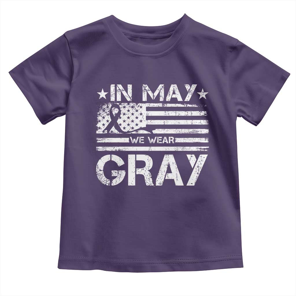 Brain Cancer Awareness Toddler T Shirt In May We Wear Gray US Flag TS10 Purple Print Your Wear