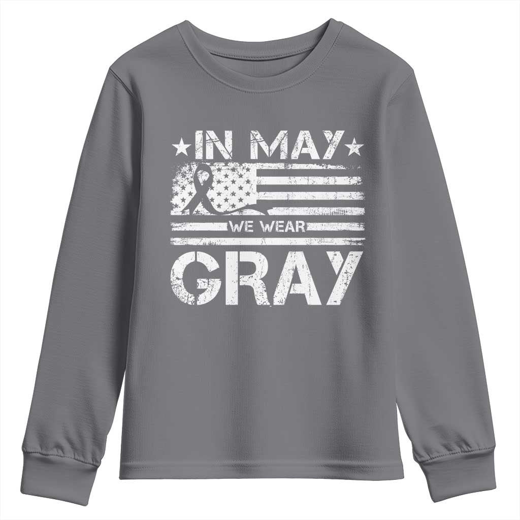 Brain Cancer Awareness Youth Sweatshirt In May We Wear Gray US Flag TS10 Charcoal Print Your Wear