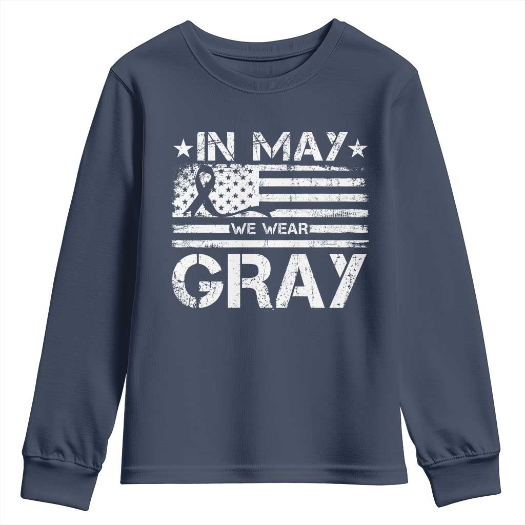 Brain Cancer Awareness Youth Sweatshirt In May We Wear Gray US Flag TS10 Navy Print Your Wear
