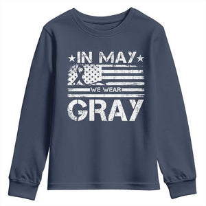 Brain Cancer Awareness Youth Sweatshirt In May We Wear Gray US Flag TS10 Navy Print Your Wear