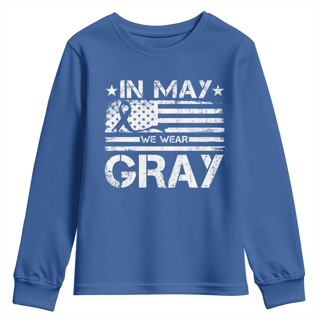 Brain Cancer Awareness Youth Sweatshirt In May We Wear Gray US Flag TS10 Royal Blue Print Your Wear
