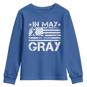 Brain Cancer Awareness Youth Sweatshirt In May We Wear Gray US Flag TS10 Royal Blue Print Your Wear