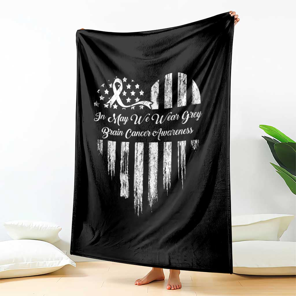 Brain Cancer Awareness Throw Blanket In May We Wear Gray American Flag Heart TS10 Print Your Wear