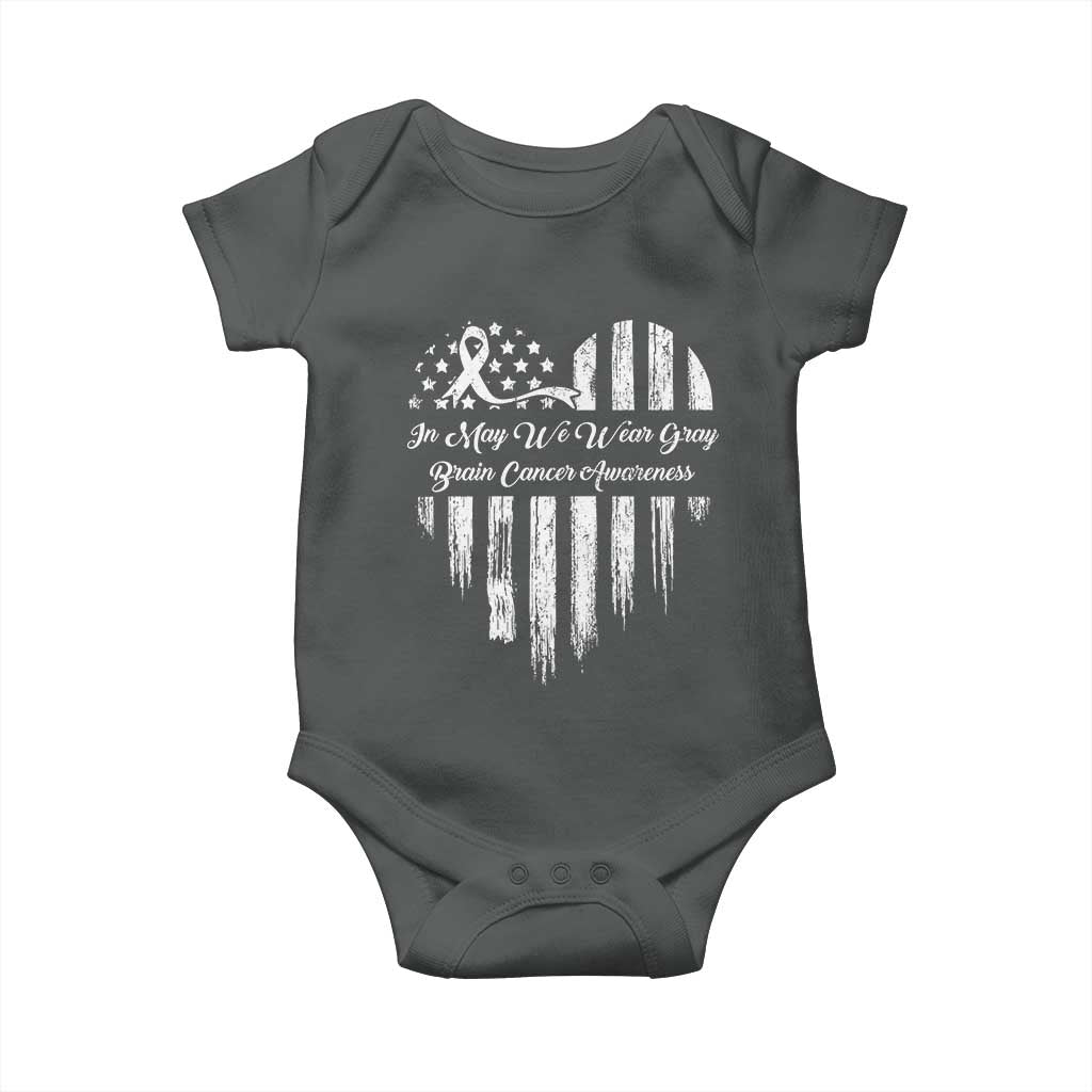 Brain Cancer Awareness Baby Onesie In May We Wear Gray American Flag Heart TS10 Dark Heather Print Your Wear