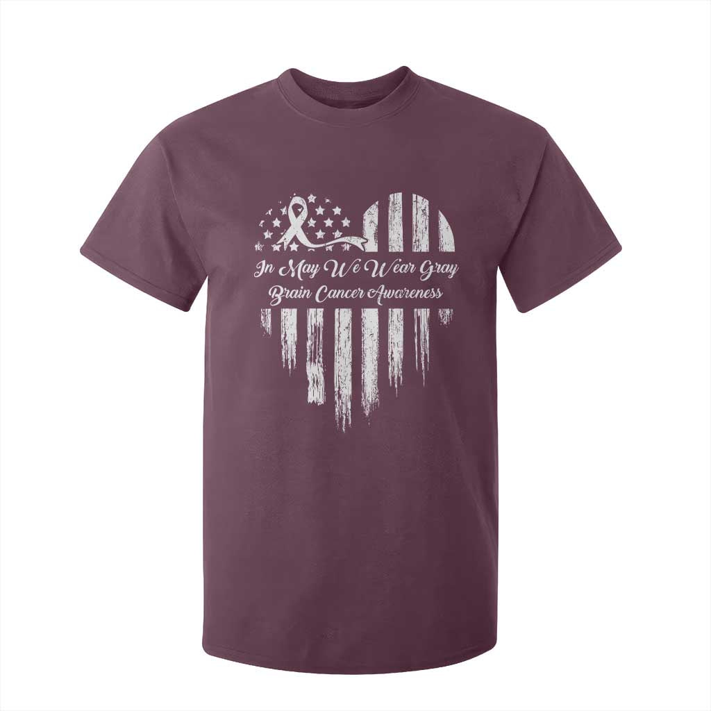 Brain Cancer Awareness T Shirt For Kid In May We Wear Gray American Flag Heart TS10 Maroon Print Your Wear