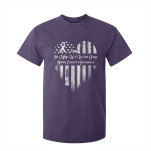 Brain Cancer Awareness T Shirt For Kid In May We Wear Gray American Flag Heart TS10 Purple Print Your Wear
