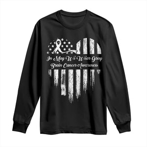 Brain Cancer Awareness Long Sleeve Shirt In May We Wear Gray American Flag Heart TS10 Black Print Your Wear