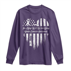 Brain Cancer Awareness Long Sleeve Shirt In May We Wear Gray American Flag Heart TS10 Purple Print Your Wear