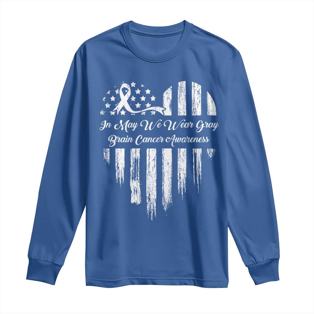 Brain Cancer Awareness Long Sleeve Shirt In May We Wear Gray American Flag Heart TS10 Royal Blue Print Your Wear